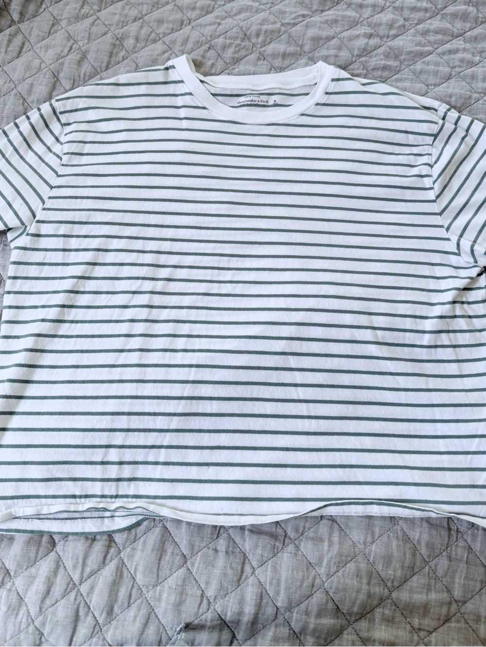 A&F Soft & Cozy  Crewneck T-Shirt with Green Stripes